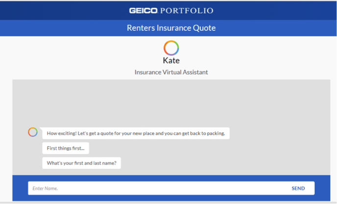 Kate starts the conversation. Customers can ask questions at any time.
