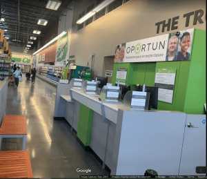 This is an Oportun location that is located inside a FoodsCo supermarket in Oakland, California.